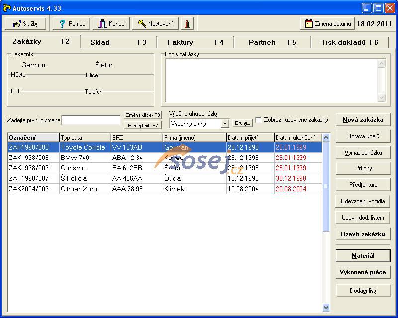 Screenshot programu Autoservis 4.47 